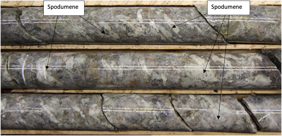 Figure 3: Spodumene Mineralization from Drill Hole AW-23-01 (at 34 metres)