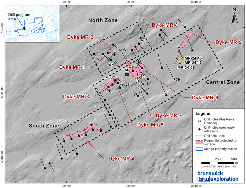 Figure 1: Surface Map of the Mirage Project and Drill Holes Completed to Date