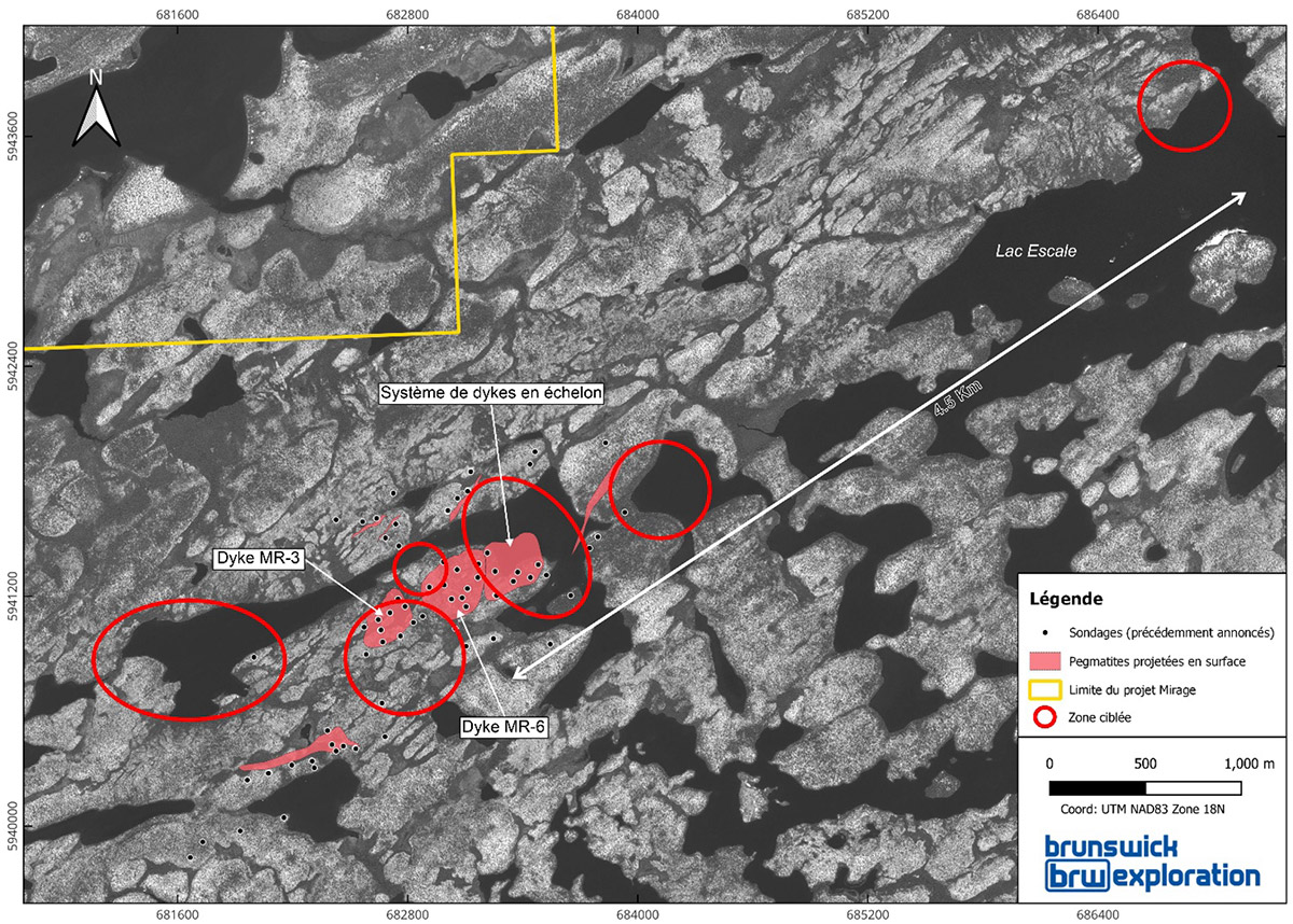 Figure 1 : Emplacements des cibles de forage à Mirage