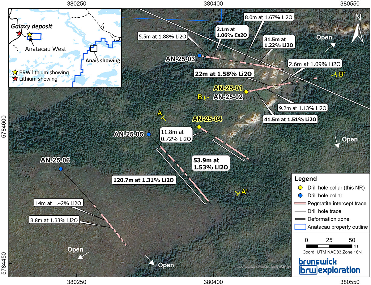 Figure 1: Surface Map of the Anatacau Main Project and Drill Holes Completed to Date