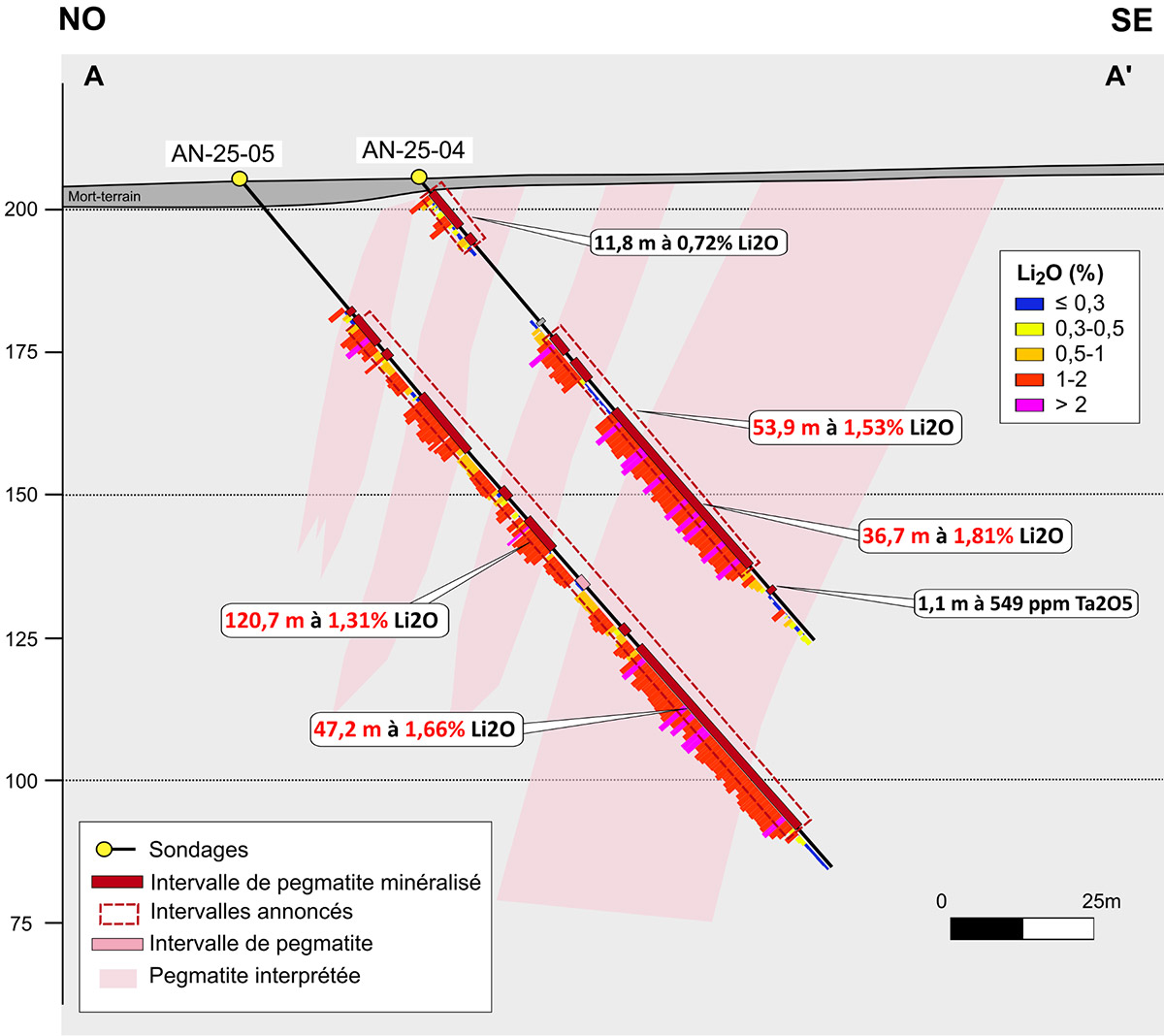 Figure 2 : Section A-A’ (voir Figure 1 pour localisation. La section a une épaisseur de 65 mètres)