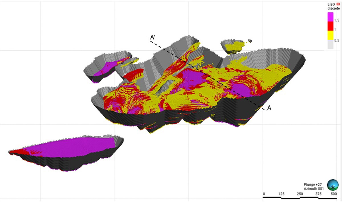 Figure 2: 3D View of the Resource Estimate (Looking North)