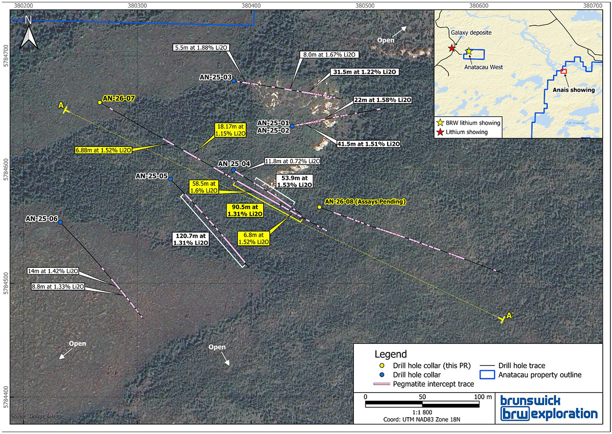 Figure 1: Surface Map of the Anatacau Main Project and Drill Holes Completed to Date