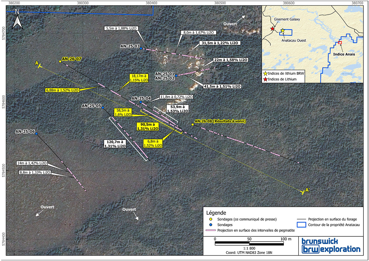 Figure 1: Carte de surface du projet Anatacau et des forages complétés à ce jour